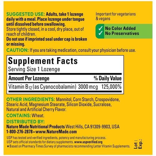 Sublingual Vitamin B12 3000 mcg Micro-Lozenges, 40 Count