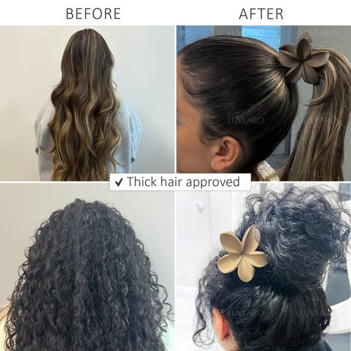 Luvearo 4pc Nonslip Matte Flower Hair Clips for Women Thick/Thin Hair Accessories for Women Neutral Flower Cute Claw Clips Variety Pack Plumeria Hair Clip