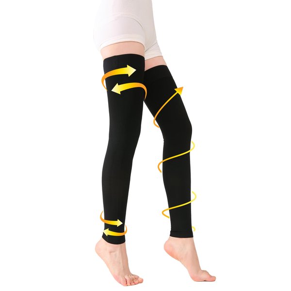 TOFLY® Medical Thigh High Compression Socks Footless for Women & Men, Opaque Support Hose, 15-20mmHg Graduated Compression Stockings with Silicone Band for Varicose Veins, Edema, DVT, 1 Pair Black XL