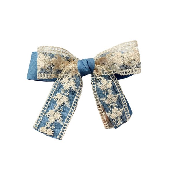 Blue Denim Lace Bow Hair Clips Blue Jeans Lace Hairpin Denim Lace Hair Bow Pin BW18 (A1-Light Blue)