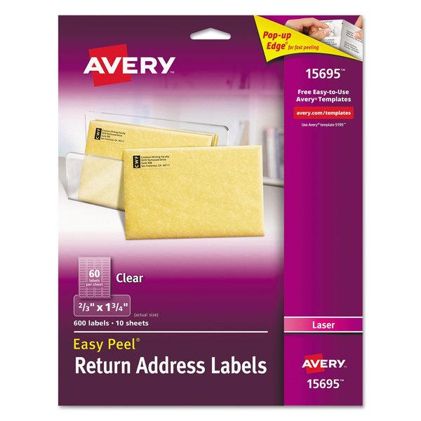 Avery Printable Return Address Labels with Sure Feed, 2/3" x 1-3/4", Matte Clear, 600 Blank Mailing Labels (15695)