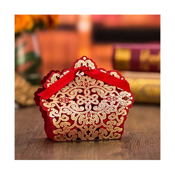 lucky star 50x Laser Cut Wedding Favor Boxes Candy Boxes Birthday Party Favor Boxes Baby Shower Chocolate Gift Boxes (red gold)