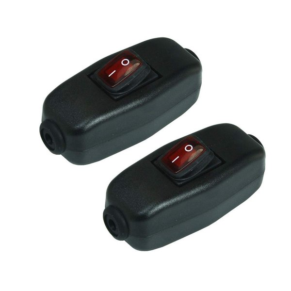 Light Waterproof Switch, 2Pcs Appliance Switch ON/Off Button Inline Cord Cable Switch with LED Indicator Red for Table Lamp Desk Light Bed Lamp AC 250V 6A (Black)