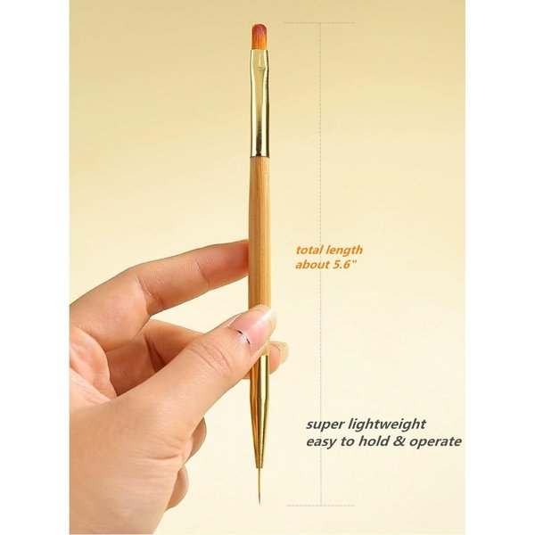 KLDKUST 3 Pcs Nail Drawing Brushes, Dual End Nail Art Pen Brush Acrylic Round Flat Painting Drawing Liner Nail Tools