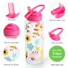 Cute Water Bottle with Straw for Girls Women, BPA FREE Tritan &Leak Proof & Carry Handle & Pretty Design, 32oz/950ml (Flower)