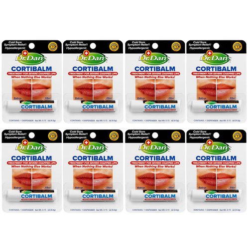 Dr. Dan's Cortibalm -8 pack-for Dry Cracked Lips - Healing Lip Balm for Severely Chapped Lips - Designed for Men, Women and Children