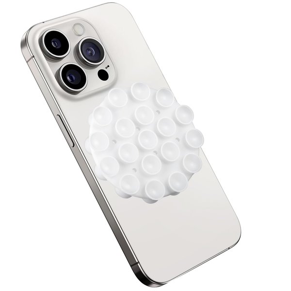 CIEO Magnetic Suction Cup Phone Mount, Double Sided Phone Suction Holder Back of Phone, Sticky Grip Mirror Shower Phone Holder for TikTok Videos and Selfies(White)