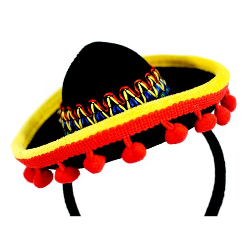 KINREX Cinco de Mayo Sombrero Headband - Mexican Fiesta Party Hat Decorations - Red Ball Fringe Mini Costume - One Size Fits All