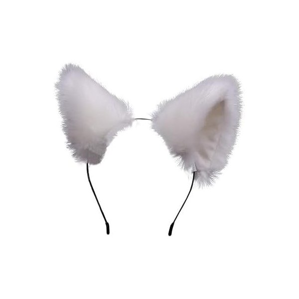 DPWOUM White Cute Cat Ears Headband Long Fur Fox Ears Cosplay Headband with Bells Headwear Hairband for Party Costume Halloween Hairhoop Accessories