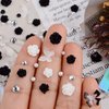 Umillars 3D Flowers Nail Art Charms Rhinestones Kit,Acrylic Black White Camellia Rose Flower 3D Butterfly Mix White Nail Rhinestones Round Pearls for Nail Art Designs DIY Accessories Craft