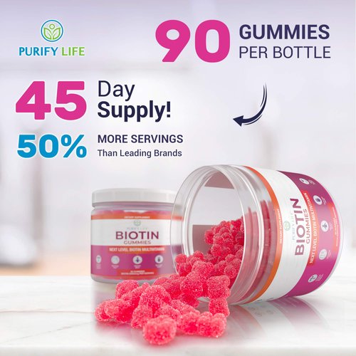 Everyday Hair Growth Optimizer - Vegan Biotin Gummies (90ct) Tasty Biotin Supplement for Women & Mens Thicker Hair - Nail Growth & Strengthener for Brittle Breaking Nails & Skin Health, Gluten-Free