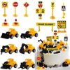 Newmemo Construction Cake Topper Vehicles Cake Decoration Set Truck Excavator Tower Crane Cupcake Topper Traffic and Road Sign Decor Happy Birthday Party Supplies Favors for Kids Boys-16pcs