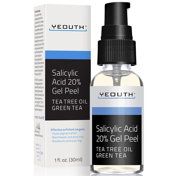 YEOUTH Salicylic Acid Peel for Face 20%, BHA Exfoliator for Clear Skin, Gentle At Home Exfoliator for Face with Green Tea, Salicylic Acid Serum 1oz