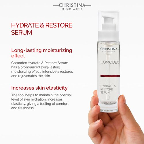 Christina Comodex Hydrate & Restore Serum for Face with Hyaluronic Acid | Vitamin C Infusion | Targets Irritation | Face Serum with Enhanced Moisturization | For Oily, Combination, Normal Skin 30ml