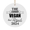 The Legendary Vegan Has Retired 2024 Ornament Circle Retirement Gifts for Men Women Nutritionist Chef Dietitian Health Coach Activist Diet Vegetarian Farewell Party Ceramic White