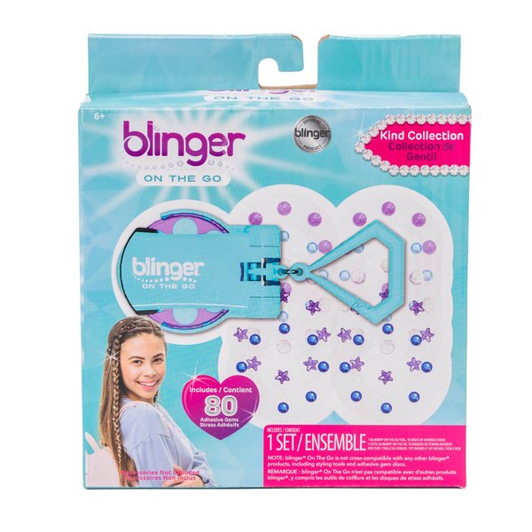 blinger® On The Go Mini Starter Kit – Kind (Blue) | 80 Rhinestones | Hair Styling Tool | Hair-Safe – Bling in Brush Out