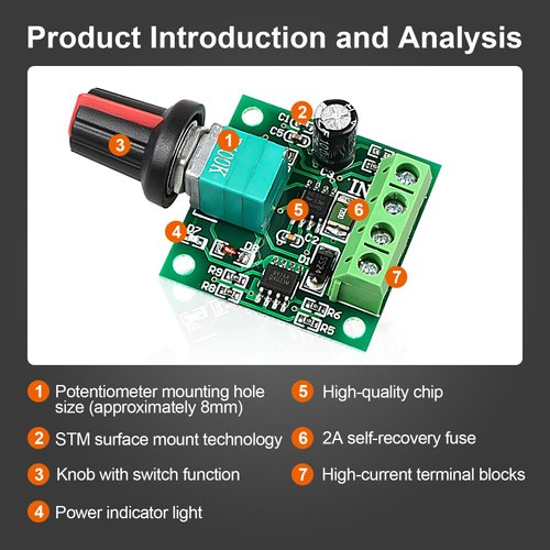 Exqutoo 2Pack PWM Speed Controller Adjustable Driver Switch Low Voltage DC Motor Speed Controller with Speed Control Knob 1.8v 3v 5v 6v 12v 2A 30W