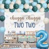 JOYMEMO Blue Train 2nd Birthday Party Decorations Boys, Train Balloon Garland Arch, Number 2 Balloon with Chugga Chugga Two Two Backdrop for 2 Years Old Birthday Party Supplies