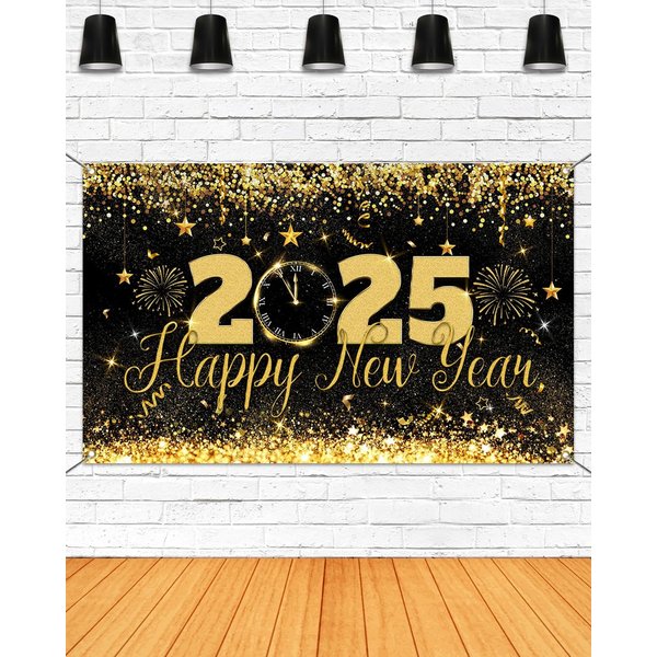 Mocsicka Happy New Year Backdrop Banner New Year 2025 Party Decorations Banner New Year Eve Banner New Years Party Supplies for Photography (New Year 2025, 70.8x43.3 inch)