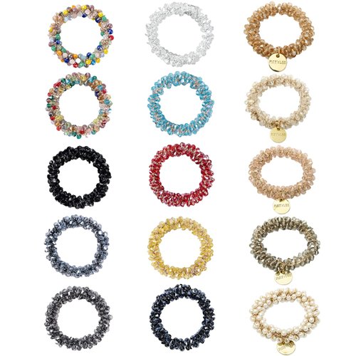 15 Pcs Crystal Hair Ties, Pearl Hair Tie, Pearl Hair Accessories, Scrunchies for Women Thick Hair, Pearl Ponytail Holder, Pony Tail Holders for Women