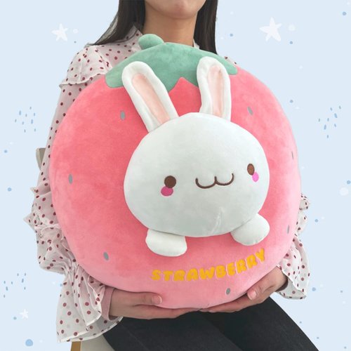 ARELUX 18in Bunny Plush Pillow Cute Strawberry Stuffed Animal Kawaii Anime Bunny Plushie Soft Hugging Pillow Plush Toy Friends Family Members