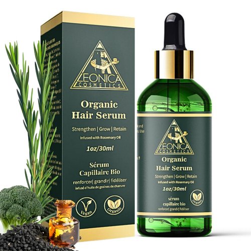 LEONICA COSMETICS NEW Organic Hair Serum. No Soy, Rich in Organic Black Cumin, Organic 100x Aloe Vera Extract and Broccoli Seed Oil. Achieve Stronger, Longer Hair in 3 Months. 1fl oz