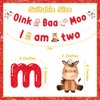 JOYMEMO Oink Baa Moo I am Two Banner - Farm Animal 2nd Birthday Party Decorations Boy or Girl, Farm Animals Theme Barnyard Second Birthday Party Supplies