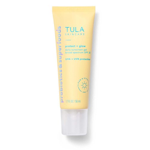 TULA Skin Care Protect + Glow Daily Sunscreen Gel Broad Spectrum SPF 30 | Skincare-First, Non-Greasy, Non-Comedogenic & Reef-Safe with Pollution & Blue Light Protection | 1.7 fl. oz.
