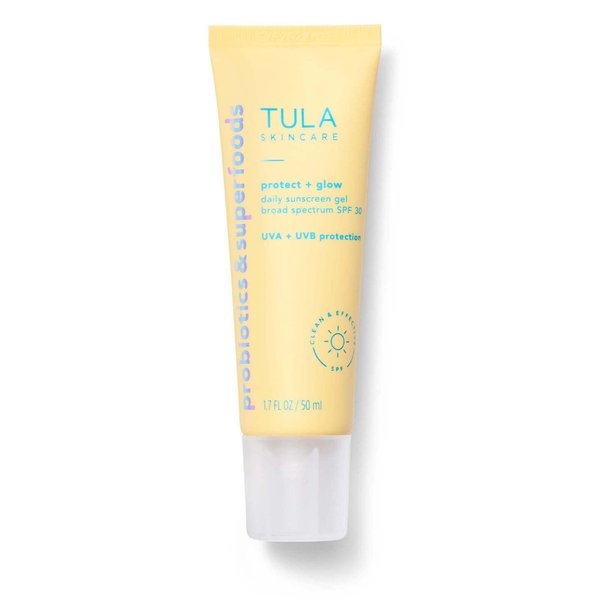 TULA Skin Care Protect + Glow Daily Sunscreen Gel Broad Spectrum SPF 30 | Skincare-First, Non-Greasy, Non-Comedogenic & Reef-Safe with Pollution & Blue Light Protection | 1.7 fl. oz.