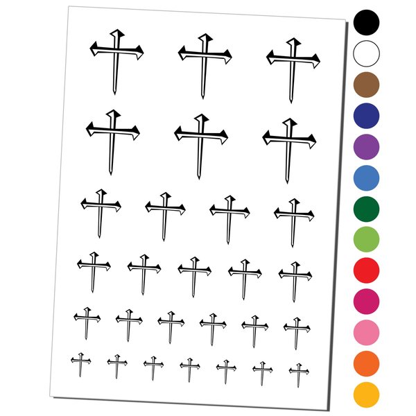 Three 3 Nails Cross Christian Stylized Temporary Tattoo Water Resistant Fake Body Art Set Collection - Black (One Sheet)