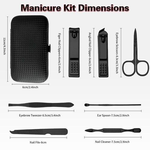 Manicure Kit, Nail Clipper Set, Manicure Set, Nail Clippers for Men Women, Manicure and Pedicure Kit, Travel Nail Clippers Kit, Personal Care Set, Grooming Kit Gifts for Men Family Parents (Black)