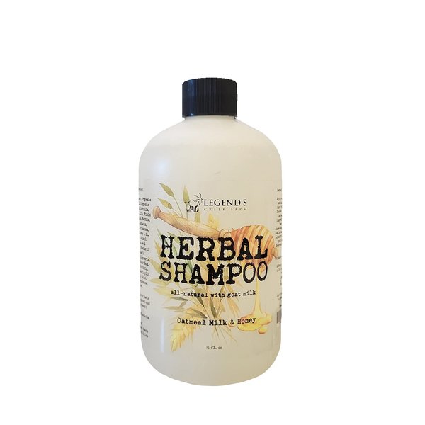Legend's Creek Farm, Herbal Goat Milk Shampoo, Gently Cleansing & Soothing, Aloe Leaf, Organic Jojoba, & Vitamin E, For Dry & Damaged Hair, Handmade in USA, 16 fl. Oz (Oatmeal, Milk, & Honey H.S.)