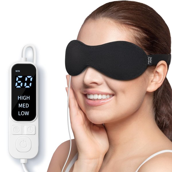 YFONG Heated Eye Mask for Dry Eyes, Sinus, Migraine, Stye, USB Wired Eye Care Mask with Heat - 3 Temperature & 4 Time Control, Sleep Mask Relax Eye Strain, Puffy, MGD, Warm Compress for Eyes (Black)