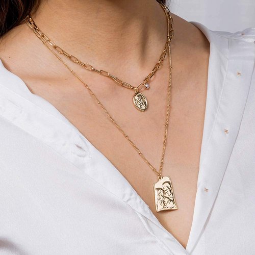 fxmimior 2 Tier Dainty Thick Pearls Coin Pendant Gold Layered Necklace Long Chain Multilayer Punk Necklace Set Jewelry for Women Lady Girls Gift Jewelry