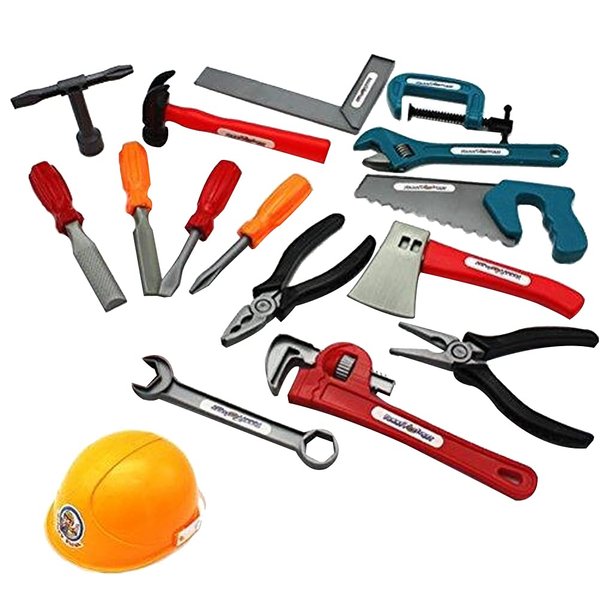 Odowalker 22pcs Repair Tool Toy Realistic Plastic Repair Kit Tool Toy Set Pretend Play Toys Helmet, Screwdriver, Pliers, Wrench,etc for Boy and Girl.