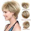 CINHOO Short Blonde Wigs for White Women Synthetic Pixie Cut Wig with Bangs,Short Hair Wigs for Women with Blonde Highlight Tousled Waves/Blended and Rooted Shades(Shades of Blonde, Silver and Brown)