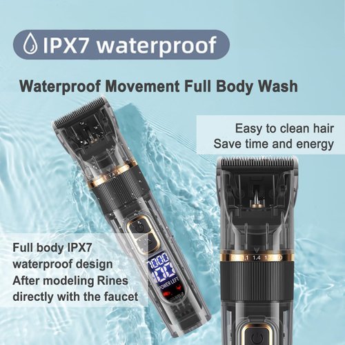 Professional Hair Clippers for Men,Barber Clippers for Hair Cutting,IPX7 Waterproof Hair Trimmers Cordless for Men Beard Trimmer,Wireless LCD Display Haircut Grooming Kit