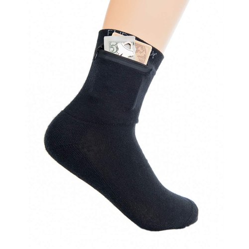 Flippysox Zipper Sock Wallet - Cotton/Polyester - Black - Fits shoe size 6-13