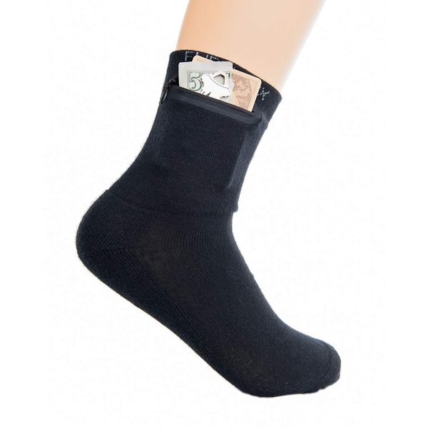 Flippysox Zipper Sock Wallet - Cotton/Polyester - Black - Fits shoe size 6-13