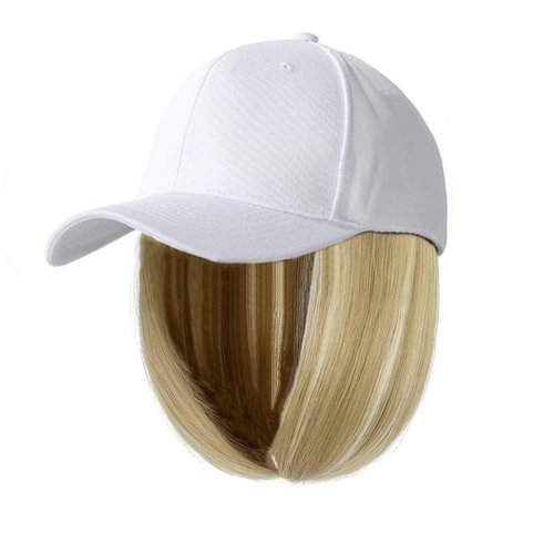 UU BEN Women's Short Bob Wigs Baseball Cap with Hair Girls Natural Wig Hats Straight Hair Mix Blonde