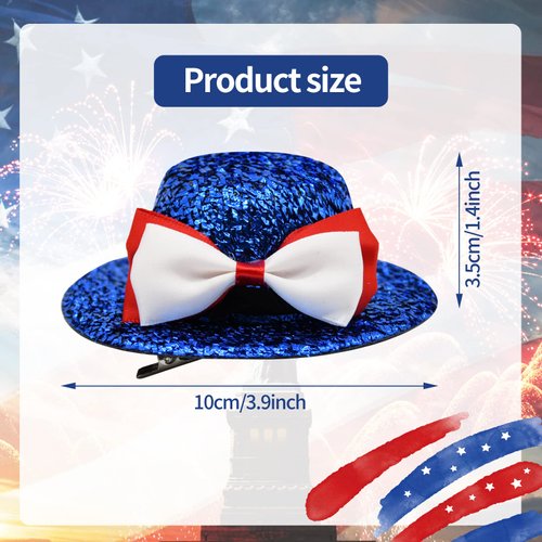 3 Pack 4th of July Red White Blue Hair Clips for Women Girls - American Flag Hat Shape Hair Clip Barrettes Independence Day Patriotic Hair Accessories