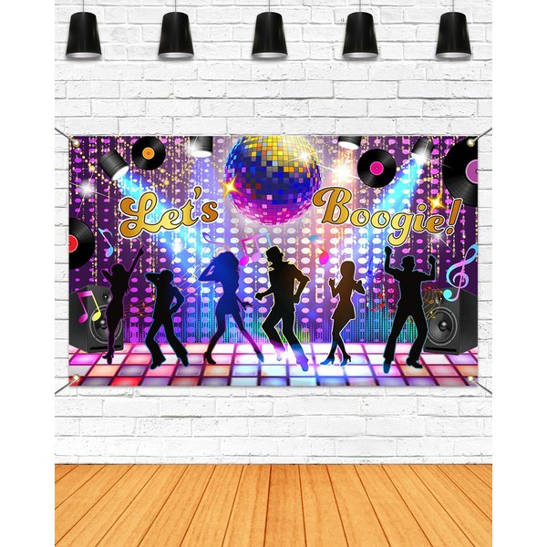 Mocsicka 70s Party Backdrop Banner Back to 70s Let's Boogie Disco Dancing Party Decorations 1970s Disco Birthday Party Supplies Banner (Rainbow, 70.8x43.3 inch)
