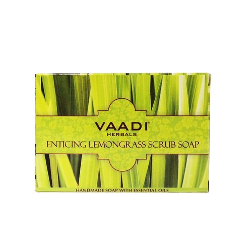 Vaadi Herbals Lemongrass Scrub Bar Soap - Handmade Herbal Soap with 100% Pure Essential Oils - ALL Natural - Best Natural Skin Moisturizer - Each 2.65 Ounces - Pack of 6 (16 Ounces)