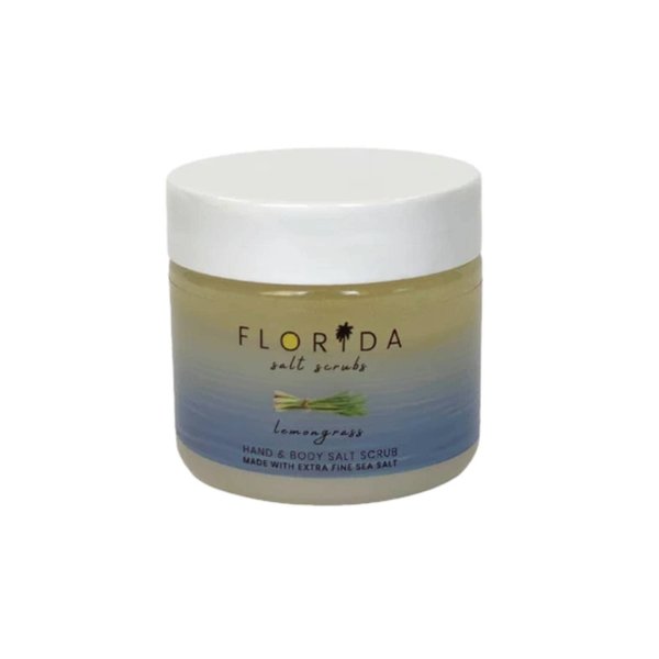 Sea Salt Body Scrub by Florida Suncare - Ocean Salt Body Polish Infused with Marine Algae - Exfoliating Face and Body Scrub - Facial Scrub Exfoliator to Tackle Acne (Lemongrass, 3.3 oz)
