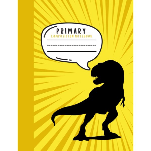 Primary Composition Notebook: Draw and Write Story Journal With Dotted Midline and Picture Space, Yellow Comic Book Dinosaur