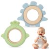 AULEGE Baby Teething Toy, BPA Free Silicone & Natural Beech Baby Teething Ring for Babies 3-6,12 Months, Wooden Ring Teether for Baby 3+ Months to Soothe Sore Gums(Olive, Blue)