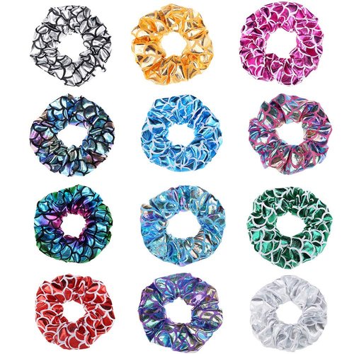 12 Pcs Hair Scrunchies Mermaid Fish Scale Hair Bands Scrunchy Hair Ties Hair Ropes Ponytail Holder Hair Accessories for Women and Girls (Color Random)