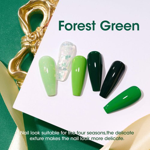 Gellen Gel Nail Polish Set, 6 Colors Green Gel Polish Set, Spring Summer Deep Forest Green Nail Polish Gel, Soak Off UV Gel Manicure DIY Home Salon Nail Art