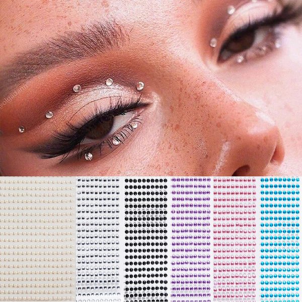 Pearl Makeup Self Adhesive Rhinestones for Eye Jewels Face Gems Halloween Decoration, Nail Rhinestones Body Temporary Tattoo Diamonds, Eyeshadow Jewelry Sticker for Women Girls 6 Sheets