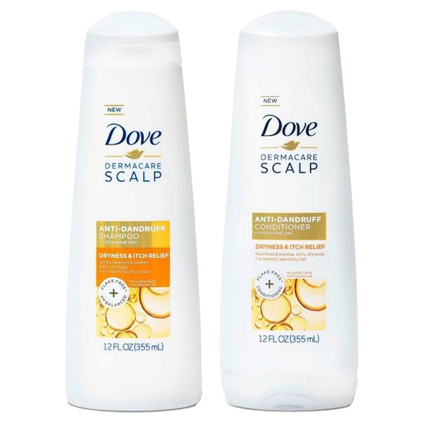 Dove Shampoo and Conditioner Set - DermaCare Scalp Dryness & Itch Relief, Pyrithione Zinc Shampoo and Conditioner, Anti-Dandruff, Anti-Frizz, Smoothing Hair Care, 12 Oz (2 Piece Set)